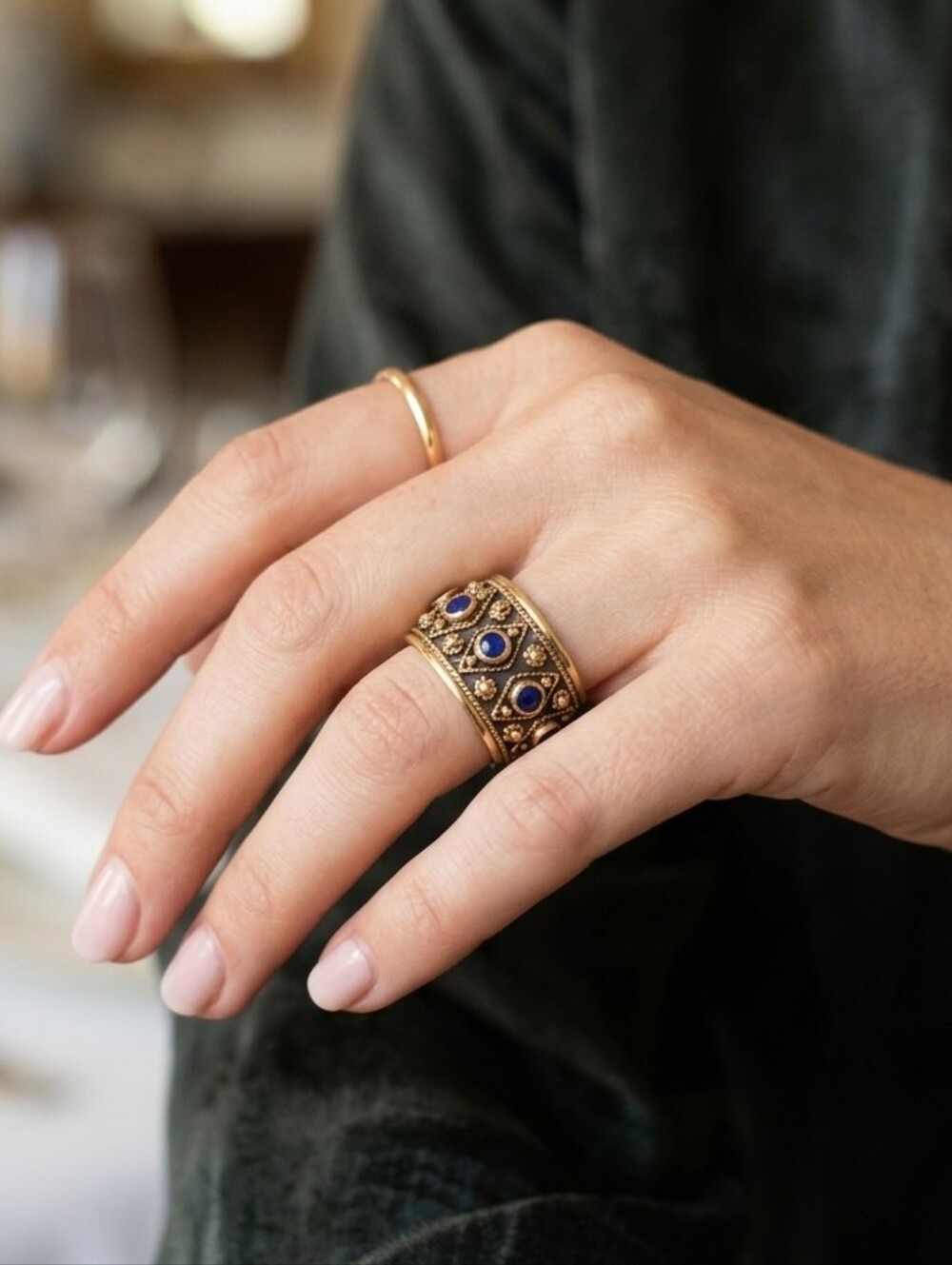 🌙Vintage 14k Yellow Gold Etruscan Revival Granulation Cigar Band Ring 11g Sz 7 - Picture 2 of 7